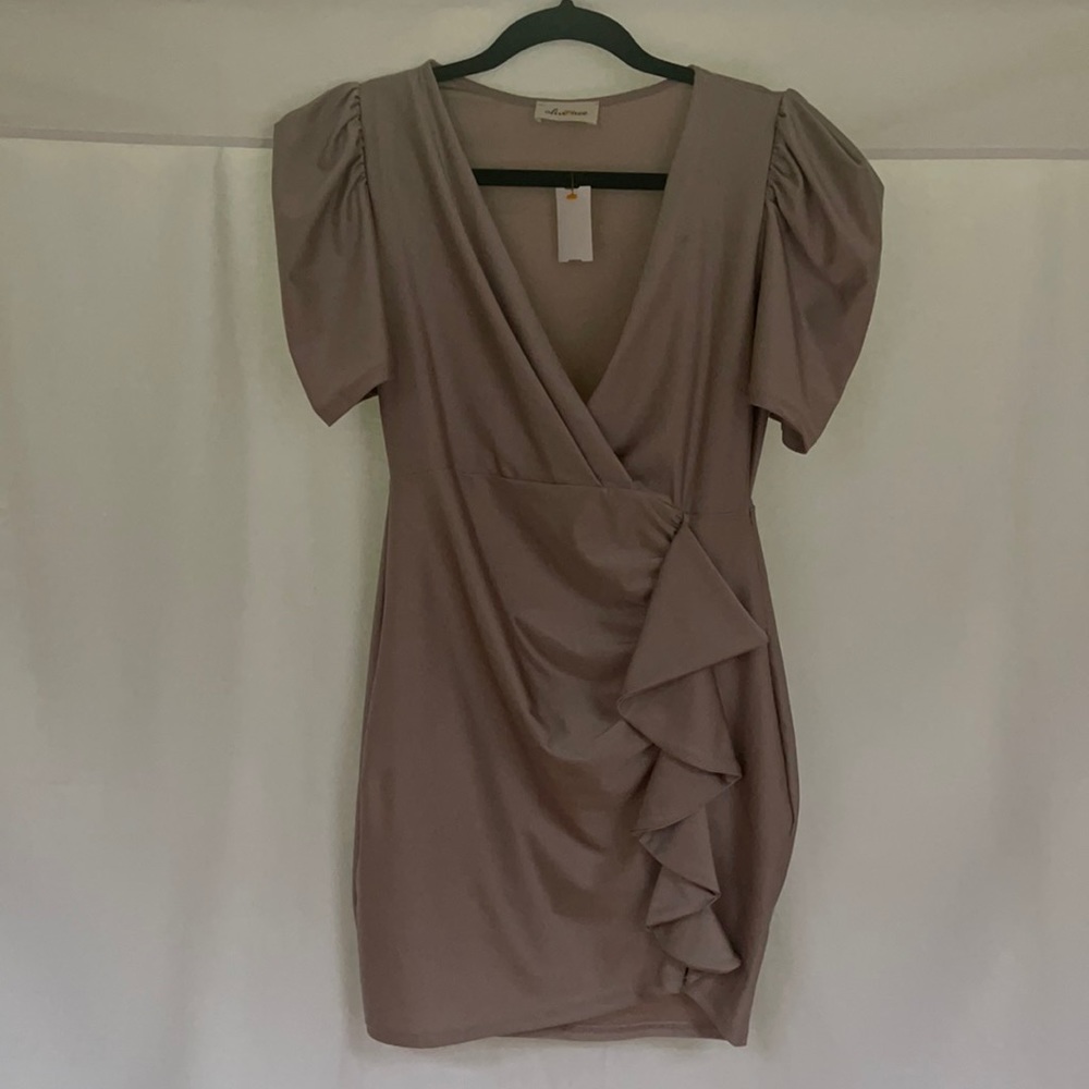 Rose Dusty Pink Puffed Shoulder Mini Dress